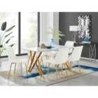 Furniture Box Taranto White High Gloss Dining Table and 6 Cream Pesaro Gold Leg Chairs