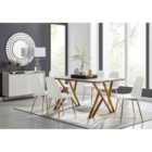 Furniture Box Taranto Oak Effect Dining Table and 6 White Corona Gold Leg Chairs