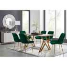 Furniture Box Taranto Oak Effect Dining Table and 6 Green Pesaro Gold Leg Chairs