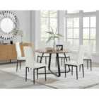 Furniture Box Santorini Brown Round Dining Table and 6 White Milan Black Leg Chairs