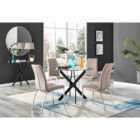 Furniture Box Novara Black Leg Round Glass Dining Table and 4 Cappuccino Isco Chairs