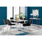 Furniture Box Kylo White High Gloss Dining Table and 6 Black Pesaro Silver Leg Chairs