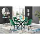 Furniture Box Novara Black Leg Round Glass Dining Table and 4 Green Pesaro Black Leg Chairs
