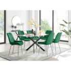Furniture Box Leonardo Black Leg Glass Dining Table and 6 Green Pesaro Silver Chairs