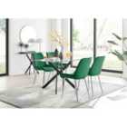 Furniture Box Leonardo Black Leg Glass Dining Table and 4 Green Pesaro Silver Chairs