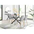Furniture Box Leonardo Black Leg Glass Dining Table and 4 Grey Pesaro Gold Leg Chairs