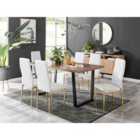 Furniture Box Kylo Brown Wood Effect Dining Table and 6 White Milan Gold Leg Chairs