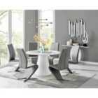 Furniture Box Palma White High Gloss Round Dining Table and 6 Grey Willow Chairs