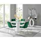 Furniture Box Palma White High Gloss Round Dining Table and 4 Green Pesaro Silver Chairs