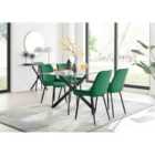 Furniture Box Leonardo Black Leg Glass Dining Table and 4 Green Pesaro Black Leg Chairs