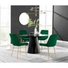 Furniture Box Palma Black Semi Gloss Round Dining Table and 4 Green Pesaro Gold Leg Chairs