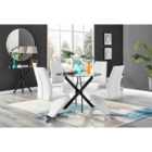 Furniture Box Novara Black Leg Round Glass Dining Table and 4 White Willow Chairs