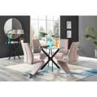 Furniture Box Novara Black Leg Round Glass Dining Table and 4 Cappuccino Willow Chairs