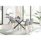 Furniture Box Leonardo Black Leg Glass Dining Table and 4 Grey Corona Gold Leg Chairs