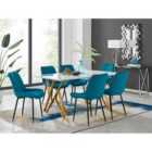 Furniture Box Taranto White High Gloss Dining Table and 6 Blue Pesaro Black Leg Chairs