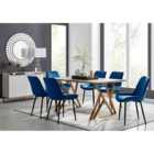 Furniture Box Taranto Oak Effect Dining Table and 6 Navy Pesaro Black Leg Chairs