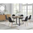 Furniture Box Santorini Brown Round Dining Table and 6 Black Corona Gold Leg Chairs