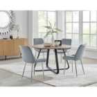 Furniture Box Santorini Brown Round Dining Table and 4 Grey Pesaro Silver Leg Chairs