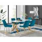 Furniture Box Taranto White High Gloss Dining Table and 6 Blue Pesaro Silver Leg Chairs