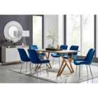 Furniture Box Taranto Oak Effect Dining Table and 6 Navy Pesaro Silver Leg Chairs