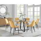 Furniture Box Santorini Brown Round Dining Table and 6 Mustard Pesaro Black Leg Chairs