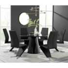 Furniture Box Palma Black Semi Gloss Round Dining Table and 6 Black Willow Chairs