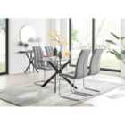 Furniture Box Leonardo Black Leg Glass Dining Table and 4 Grey Murano Chairs