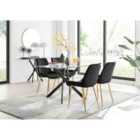 Furniture Box Leonardo Black Leg Glass Dining Table and 4 Black Pesaro Gold Leg Chairs