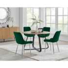 Furniture Box Santorini Brown Round Dining Table and 4 Green Pesaro Silver Leg Chairs