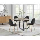 Furniture Box Santorini Brown Round Dining Table and 4 Black Corona Gold Leg Chairs