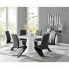 Furniture Box Palma White High Gloss Round Dining Table and 6 Black Willow Chairs
