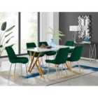 Furniture Box Taranto White High Gloss Dining Table and 6 Green Pesaro Silver Leg Chairs