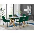 Furniture Box Taranto White High Gloss Dining Table and 6 Green Pesaro Black Leg Chairs