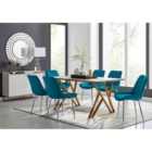 Furniture Box Taranto Oak Effect Dining Table and 6 Blue Pesaro Silver Leg Chairs