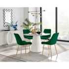 Furniture Box Palma White Marble Effect Round Dining Table and 4 Green Pesaro Gold Leg Chairs