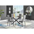 Furniture Box Novara Black Leg 120cm Round Glass Dining Table and 4 Grey Milan Black Leg Chairs