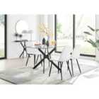 Furniture Box Leonardo Black Leg Glass Dining Table and 4 White Corona Black Leg Chairs