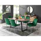 Furniture Box Kylo Brown Wood Effect Dining Table and 6 Green Pesaro Silver Chairs