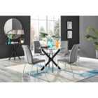 Furniture Box Novara Black Leg Round Glass Dining Table and 4 Grey Isco Chairs