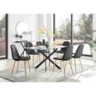 Furniture Box Leonardo Black Leg Glass Dining Table and 6 Black Corona Gold Leg Chairs
