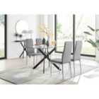 Furniture Box Leonardo Black Leg Glass Dining Table and 4 Grey Milan Chrome Leg Chairs
