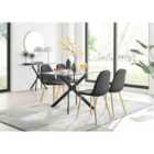 Furniture Box Leonardo Black Leg Glass Dining Table and 4 Black Corona Gold Leg Chairs