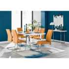 Furniture Box Kylo White High Gloss Dining Table and 6 Mustard Lorenzo Chairs