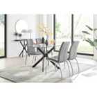 Furniture Box Leonardo Black Leg Glass Dining Table and 4 Grey Isco Chairs