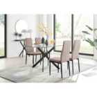 Furniture Box Leonardo Black Leg Glass Dining Table and 4 Cappuccino Milan Black Leg Chairs