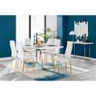 Furniture Box Kylo White High Gloss Dining Table and 6 White Milan Gold Leg Chairs