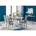 Furniture Box Kylo White High Gloss Dining Table and 6 Grey Milan Black Leg Chairs