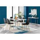 Furniture Box Kylo White High Gloss Dining Table and 6 Black Corona Gold Leg Chairs