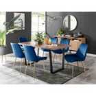 Furniture Box Kylo Brown Wood Effect Dining Table and 6 Navy Pesaro Gold Leg Chairs