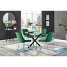 Furniture Box Novara Black Leg Round Glass Dining Table and 4 Green Pesaro Silver Chairs
